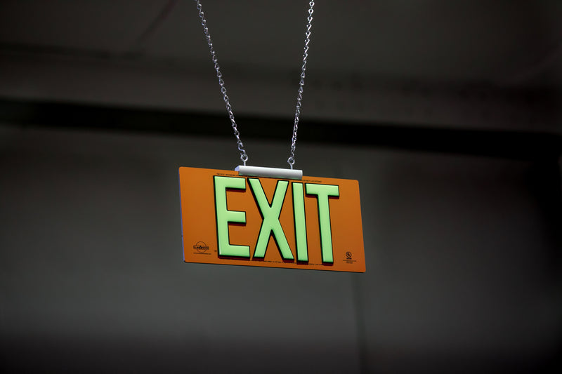 Orange Poly-Metal Single-Sided 50' Visibility 1.3 fc Rated Energy-Free Photoluminescent UL924 Emergency Exit Sign LED Lighting Compliant