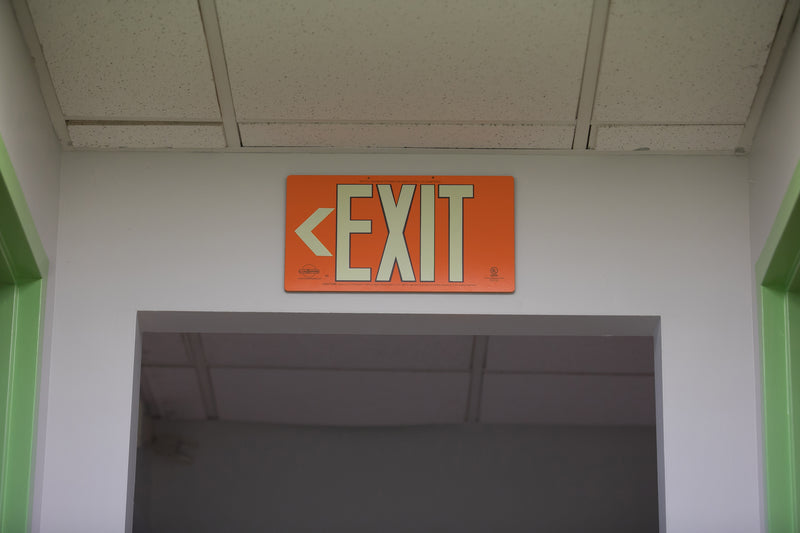 Orange Poly-Metal Single-Sided 50' Visibility 5 fc Rated Energy-Free Photoluminescent UL924 Emergency Exit Sign LED Lighting Compliant