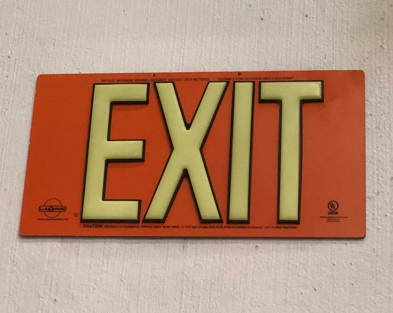 Orange Poly-Metal Single-Sided 50' Visibility 1.3 fc Rated Energy-Free Photoluminescent UL924 Emergency Exit Sign LED Lighting Compliant