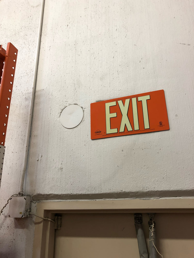 Orange Poly-Metal Single-Sided 50' Visibility 5 fc Rated Energy-Free Photoluminescent UL924 Emergency Exit Sign LED Lighting Compliant