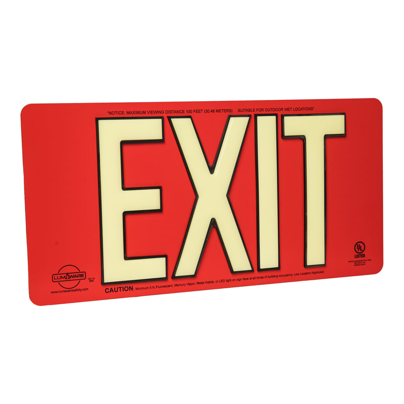 Red Poly-Metal Double-Sided 100' Visibility 5 fc Rated Energy-Free Photoluminescent UL924 Emergency Exit Sign LED Lighting Compliant