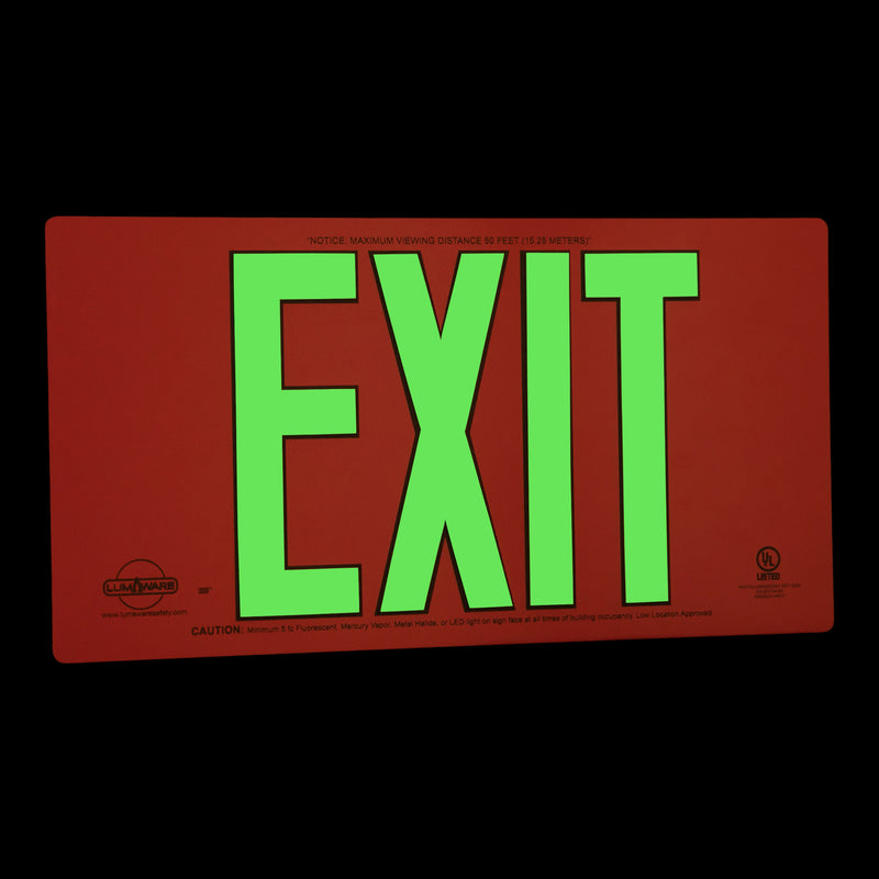 Red Poly-Metal Double-Sided 50' Visibility 5 fc Rated Energy-Free Photoluminescent UL924 Emergency Exit Sign LED Lighting Compliant