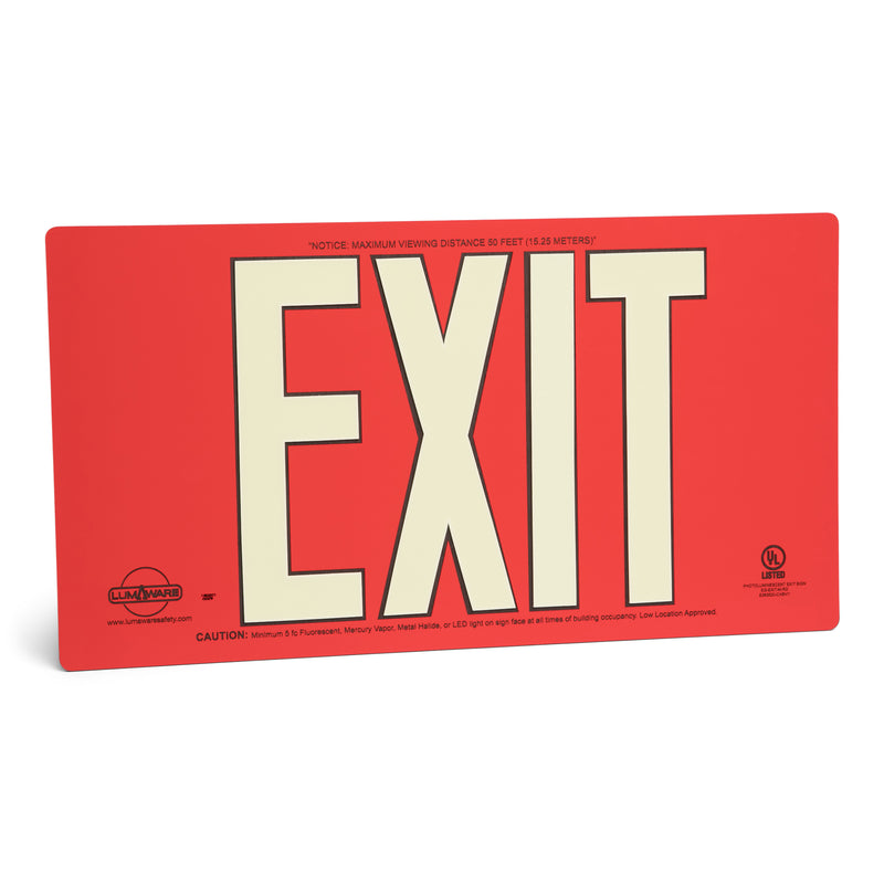 Red Poly-Metal Single-Sided 50' Visibility 5 fc Rated Energy-Free Photoluminescent UL924 Emergency Exit Sign LED Lighting Compliant