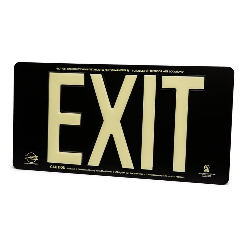 Black Poly-Metal Double-Sided 50' Visibility 1.3 fc Rated Energy-Free Photoluminescent UL924 Emergency Exit Sign LED Lighting Compliant