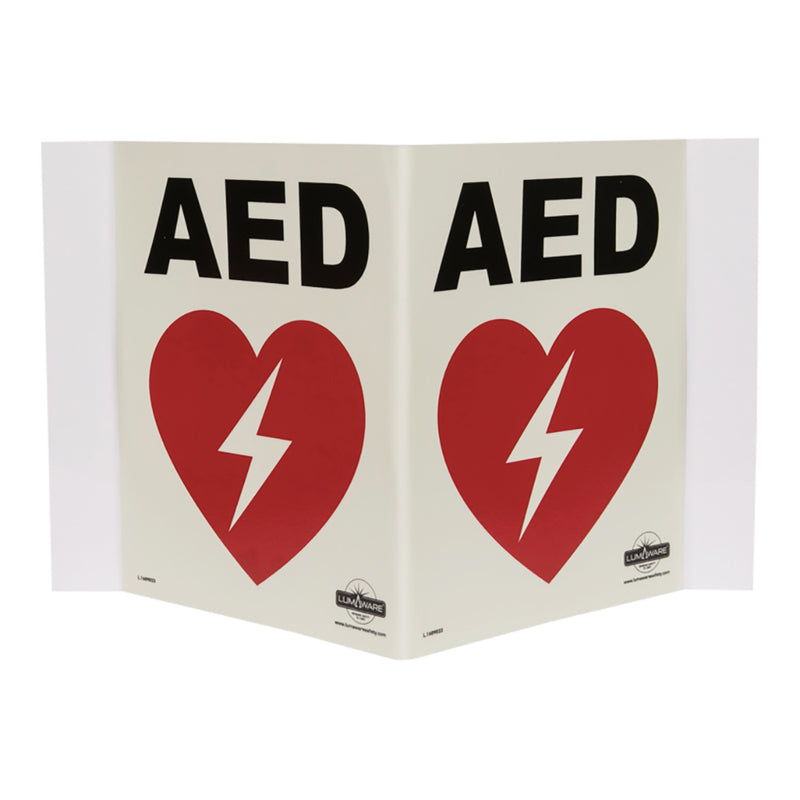 Illuminating AED sign panoramic, Highly Durable rigid PVC Plastic AED sign, Safety Markings, Egress and Stairwell Solutions, Safety Information in Blackout