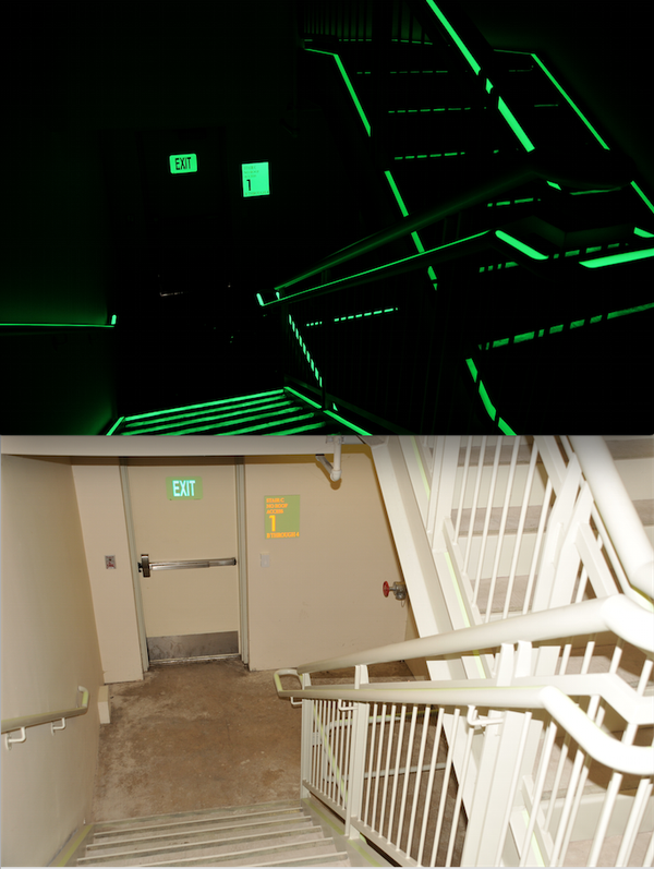 Illuminating Epoxy Delivery System for Stair Edge, luminous stairwell stair edges, Best solution for NFPA Code Approved luminous Stairwell, Best solution for NFPA Code Approved luminous Stair edge, Floor Marker, Egress and Stairwell Solutions