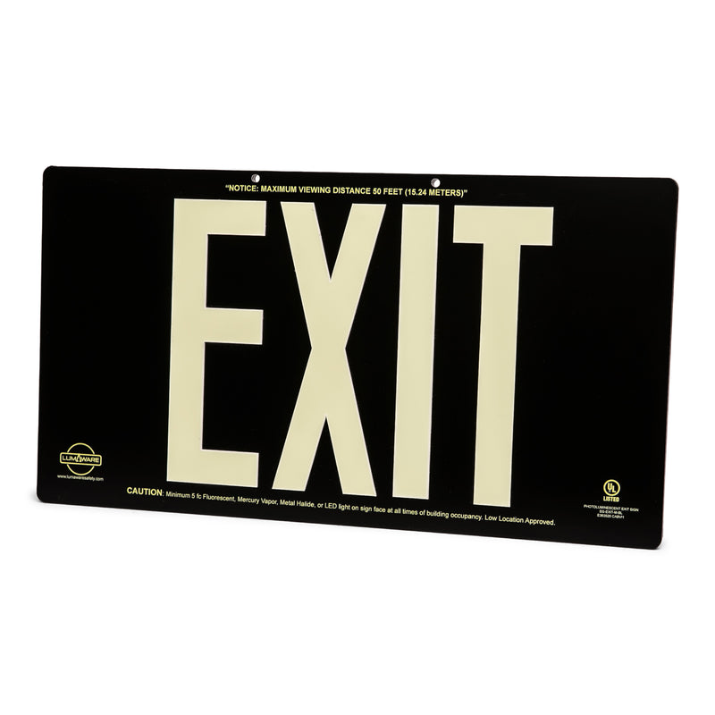 Black Poly-Metal Emergency Exit Sign, LED compliant exit sign, Alternative exit signs, energy free exit signs, Photoluminescent Exit Signs, Electric Sign Alternative, UL924 Emergency Exit Sign, Electric Exit Signs