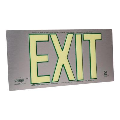 Brushed Aluminum Poly-Metal Double-Sided 100' Visibility 5 fc Rated Energy-Free Photoluminescent UL924 Emergency Exit Sign LED Lighting Compliant